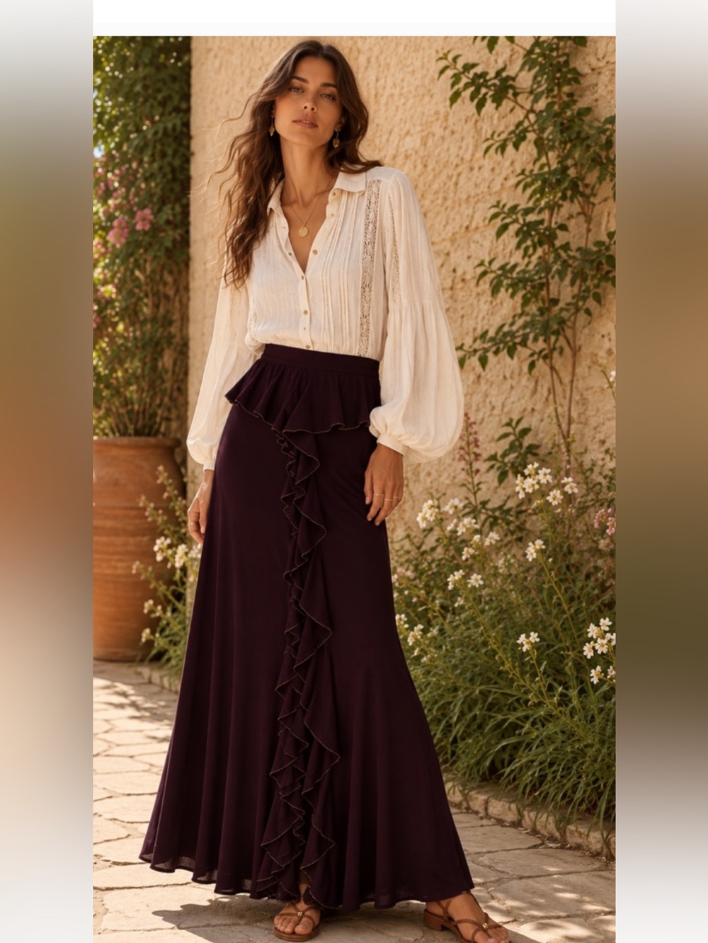 Ulla Johnson - Laila Ruffled Wool Knit Maxi Skirt - Brown - Small 
New With Tags